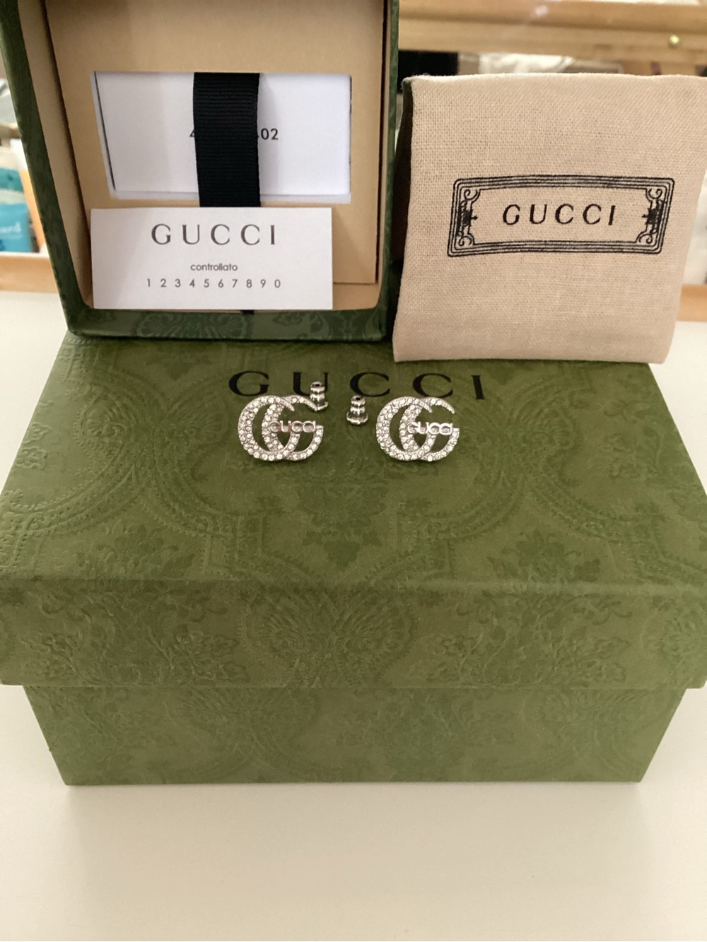 Gucci Silver Crystal Interlocking G Stud Earrings